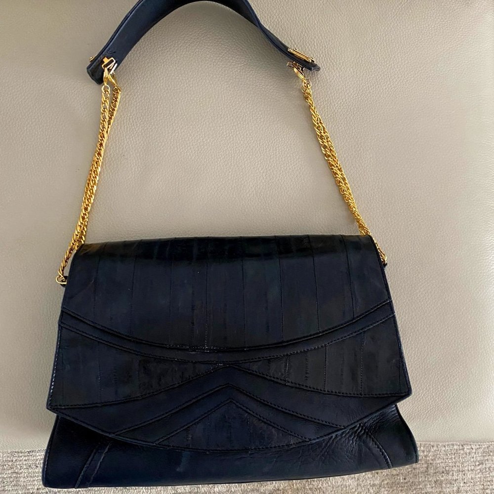Black Leather & Eel Skin Ladies Handbag